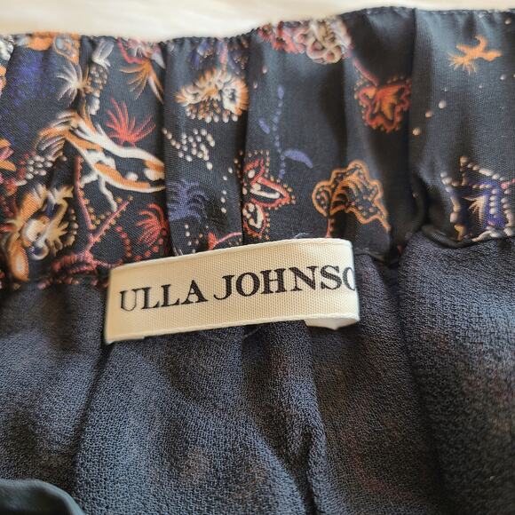 Ulla Johnson Floral Bird Print Silk Navy Drawstring Flowy Mini Skirt Size 6 - Picture 5 of 5